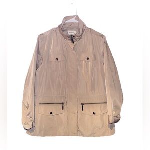 Studio Works Raincoat Jacket Beige Lined Zipper/ Snaps Nice! Size PXL